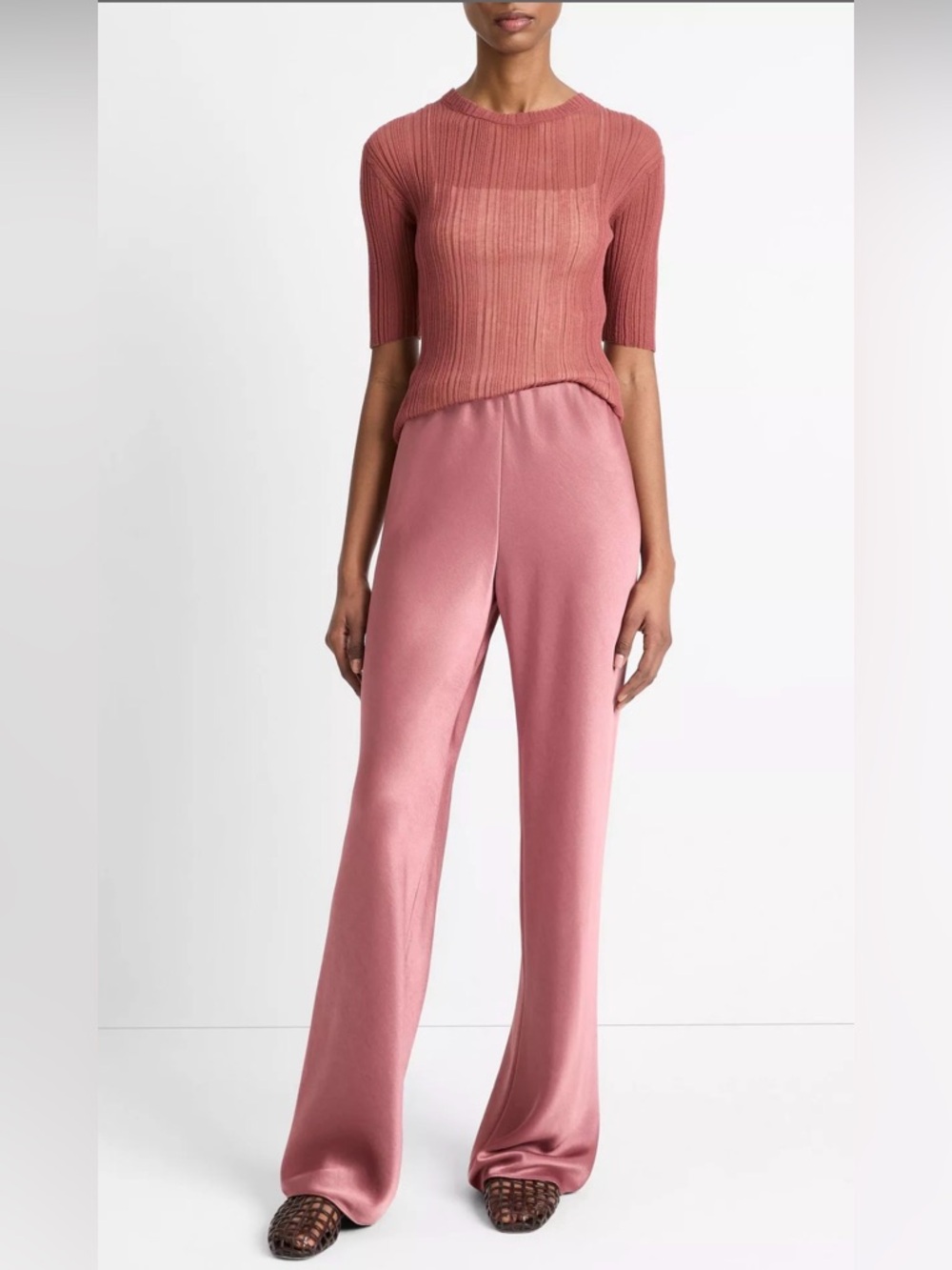Vince Colette High-Rise Fluid Satin Bias Pant in Rose Jam color EUC Size Large - Picture 2 of 10